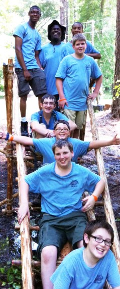 Pioneering Merit Badge Class on their Single Trestle Bridge