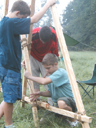 Lashing together 2 A-frames made with Laminated Spars