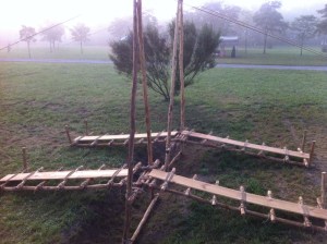 Two A-Frame Bridges in the  Early Morning Fog on Garden Ground Mountain at the Summit Bechtel Reserve