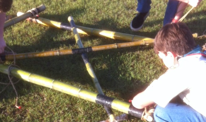 Lashing together a Trestle from Bamboo Spars