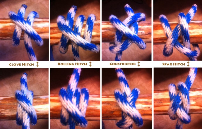 Clove Hitch / Rolling Hitch / Constrictor / Spar Hitch