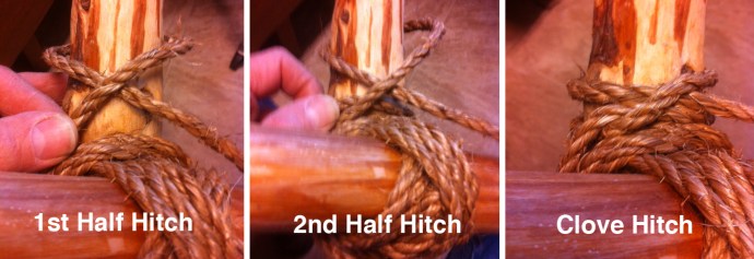 Finishing a Diagonal Lashing with Two Half Hitches forming the Clove Hitch