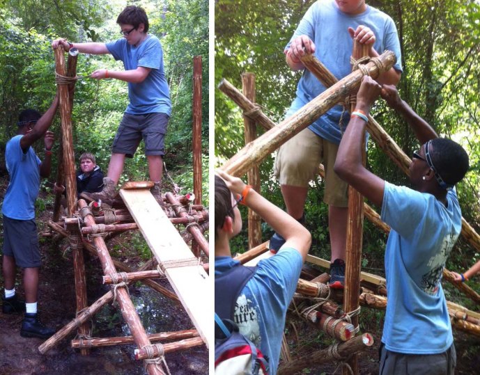Lashing the First and the Third Handrails to the Trestle Legs