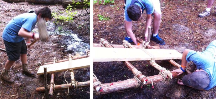 Driving in the Pioneering Stakes / Lashing the Walkways to the Stakes