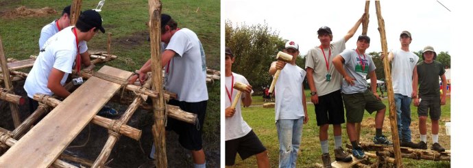 Strop lashing the walkways to their A-Frame.